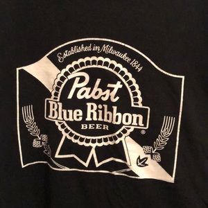 Black vintage looking soft t shirt with Pabst blue ribbon beer logo